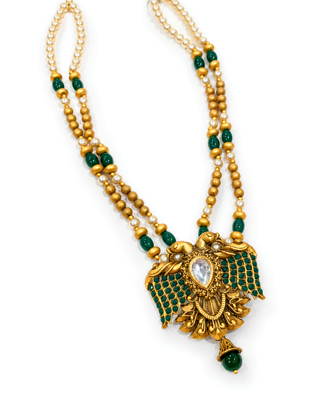 Green Beaded Temple Necklace Set