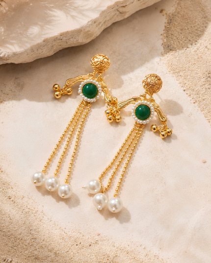 Kashmiri Style Emerald Pearl Earrings