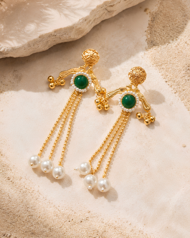 Kashmiri Style Emerald Pearl Earrings