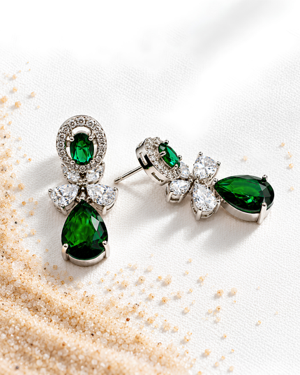 Emerald Green Crystal Floral Drop Earrings