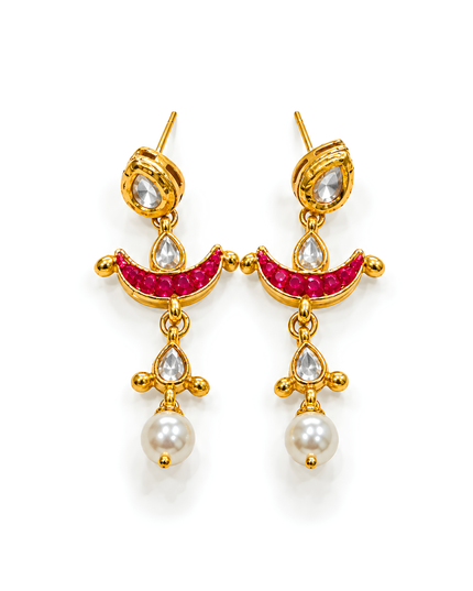 Gulika Ruby Pink Crescent & Pearl Necklace Set