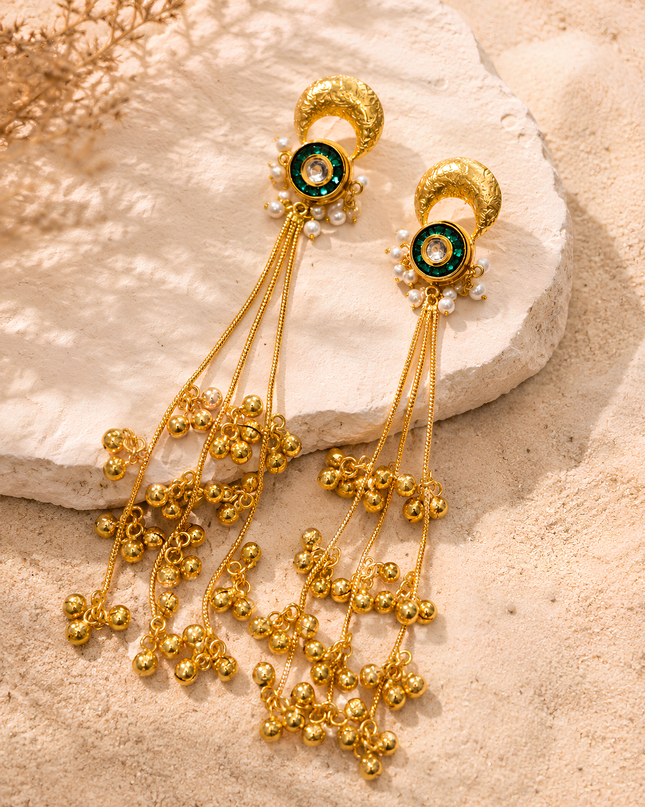 Kashmiri Style Emerald Jhumka Earrings