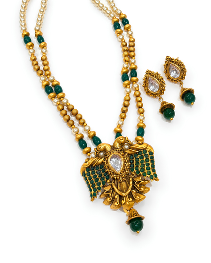 Green Beaded Temple Necklace Set