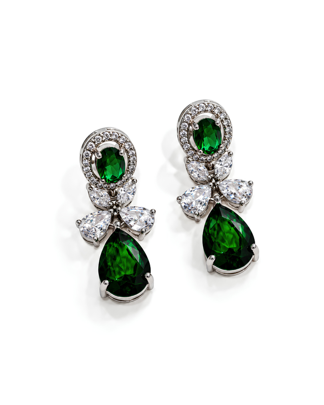 Emerald Green Crystal Floral Drop Earrings