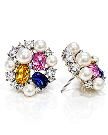 Multicolour Crystal & Pearl Statement Stud Earrings