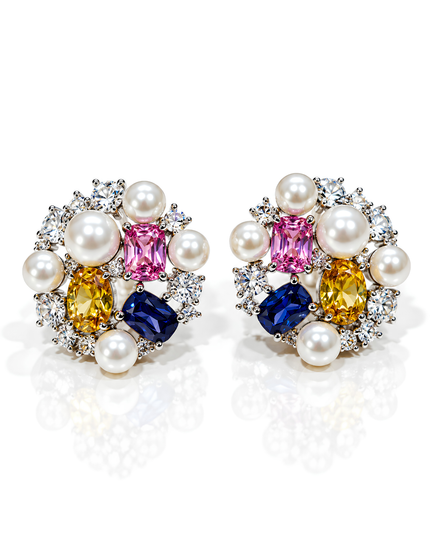 Multicolour Crystal & Pearl Statement Stud Earrings