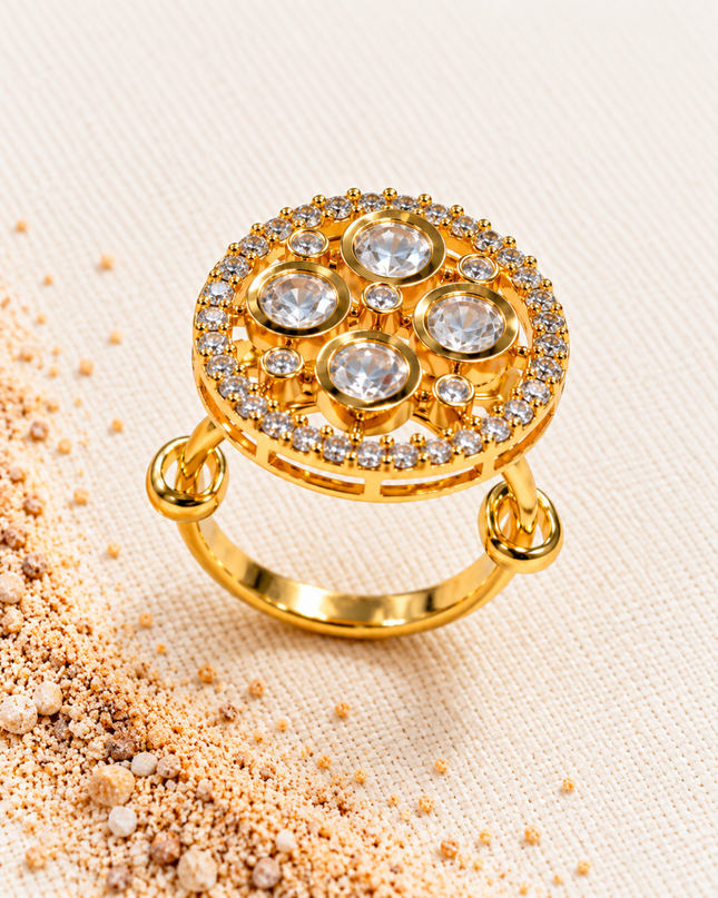 Zarina Gold Plated Crystal Studded Round Statement Ring