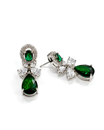 Emerald Green Crystal Floral Drop Earrings