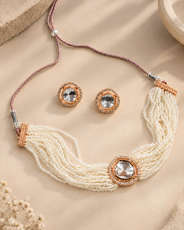 Pearl Elegance Kundan Necklace Set