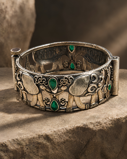 Elephant Green Stone Statement Cuff