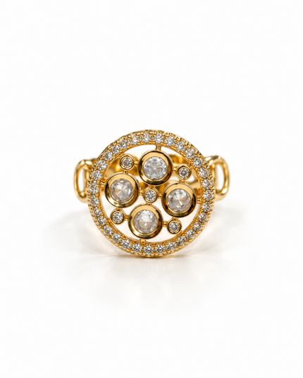 Zarina Gold Plated Crystal Studded Round Statement Ring