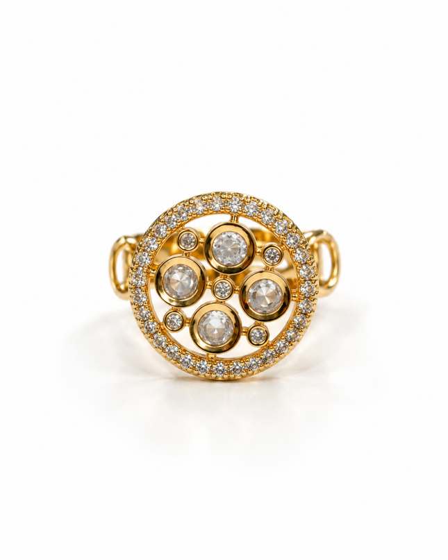 Zarina Gold Plated Crystal Studded Round Statement Ring