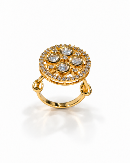 Zarina Gold Plated Crystal Studded Round Statement Ring
