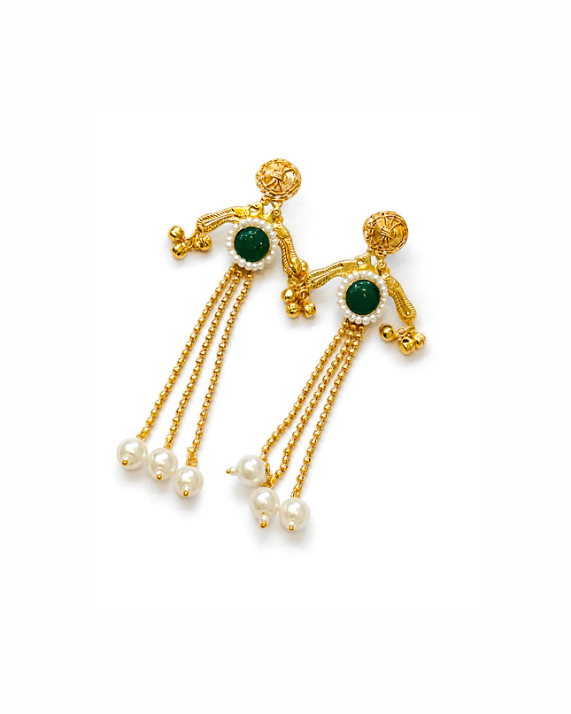 Kashmiri Style Emerald Pearl Earrings