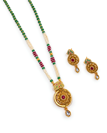 Treasure Green Beaded Temple Necklace Set