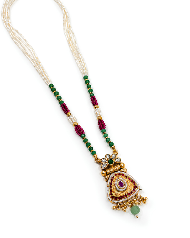 Royal Emerald & Ruby Pearl Necklace Set