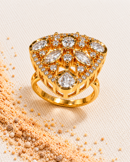 Aarisha Gold Plated White Stone Royal Statement Ring