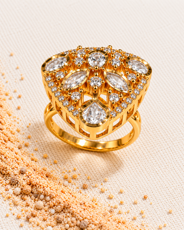 Aarisha Gold Plated White Stone Royal Statement Ring