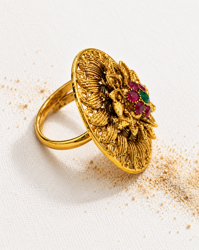 Royal Heritage Multicolour Floral Gold-Plated Statement Ring