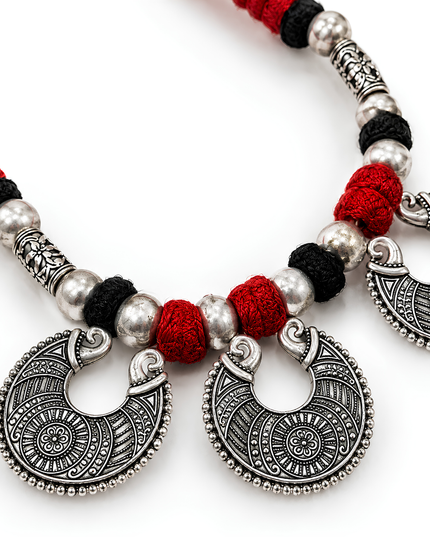 Rama Antique Silver Oxidised Necklace Set