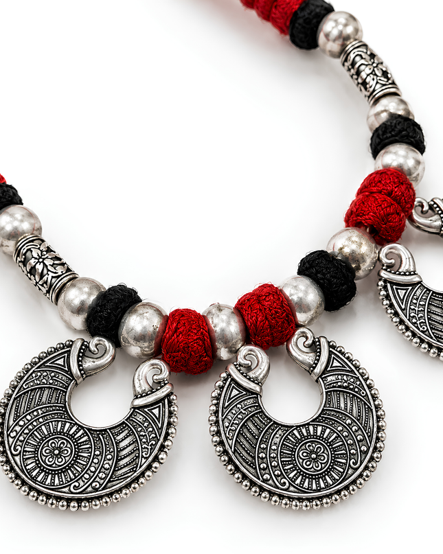 Rama Antique Silver Oxidised Necklace Set