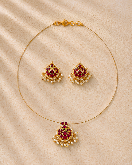 Ruby Pearl Necklace Set