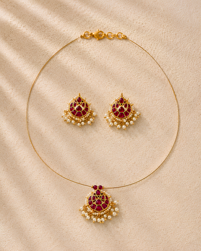 Ruby Pearl Necklace Set