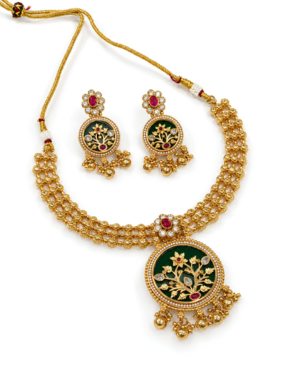Emerald Floral Statement Necklace Set