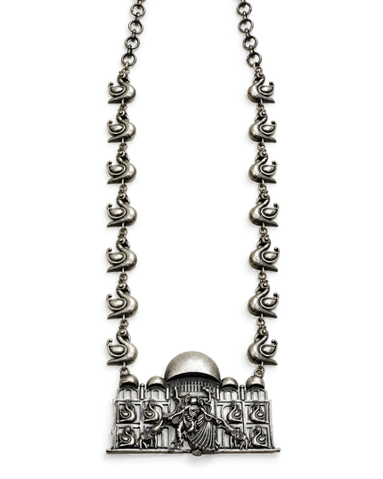 Raasa Oxidised Silver Radha Krishna Peacock Statement Necklace
