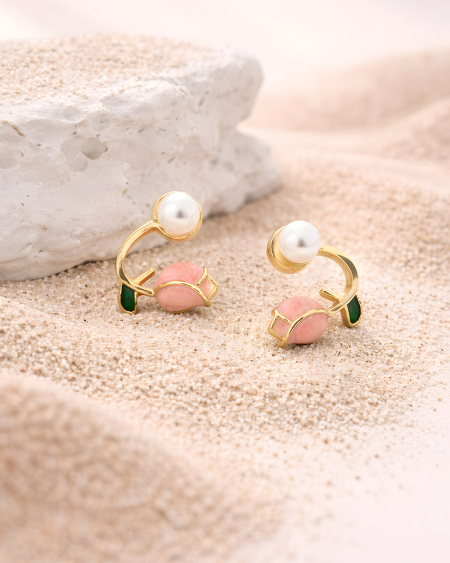Blush Bloom Pearl Hoop Earrings
