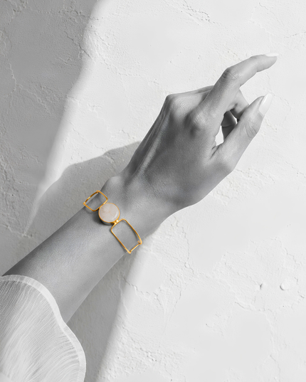 Pearl Accent Open Cuff Bracelet – Gold Finish | Mukta Collection