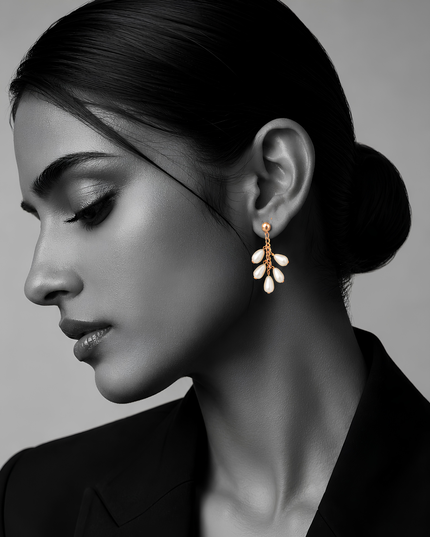 Pearl Drop Cluster Earrings – Gold Finish | Mukta Collection