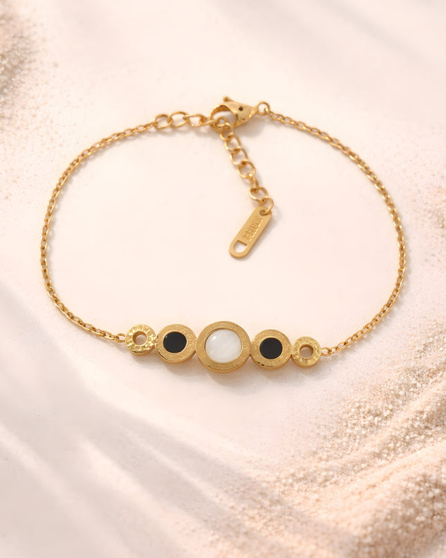 Celeste Circle Bar Bracelet – Gold & Black Enamel