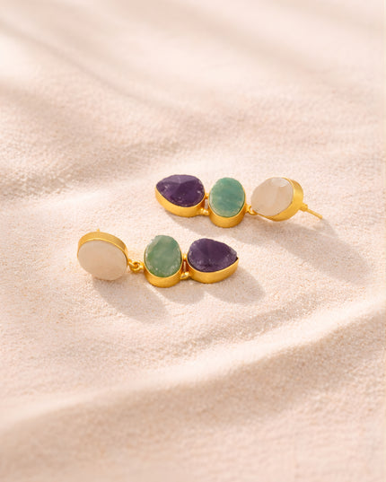 Crag Collection Multi-Stone Gold Drop Earrings
