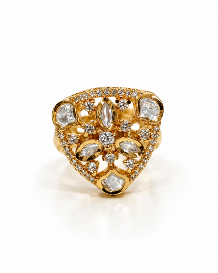 Aarisha Gold Plated White Stone Royal Statement Ring