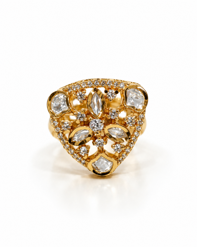 Aarisha Gold Plated White Stone Royal Statement Ring