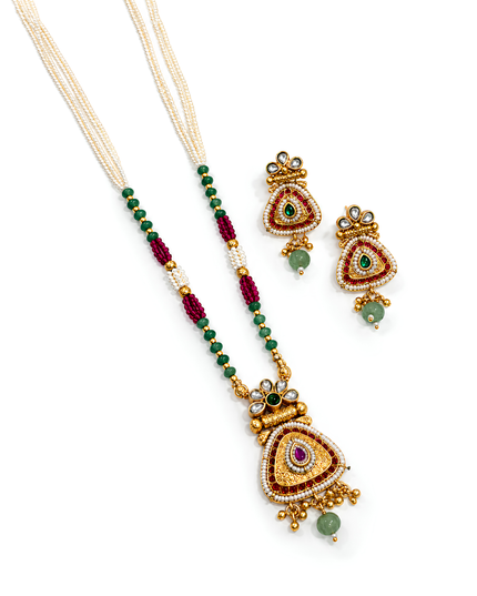 Royal Emerald & Ruby Pearl Necklace Set