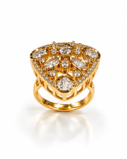 Aarisha Gold Plated White Stone Royal Statement Ring