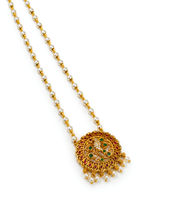 Pearl Floral Ruby & Emerald Necklace Set