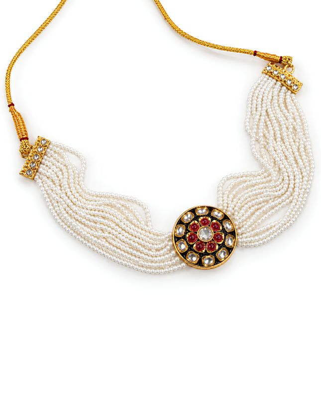 Ruby Lotus Pearl Necklace Set