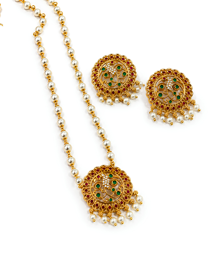 Pearl Floral Ruby & Emerald Necklace Set