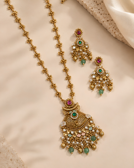 Royal Emerald & Pearl Statement Necklace Set