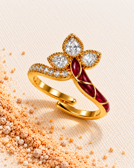 Ruhani Gold Plated Ruby Enamel Crystal Adjustable Ring