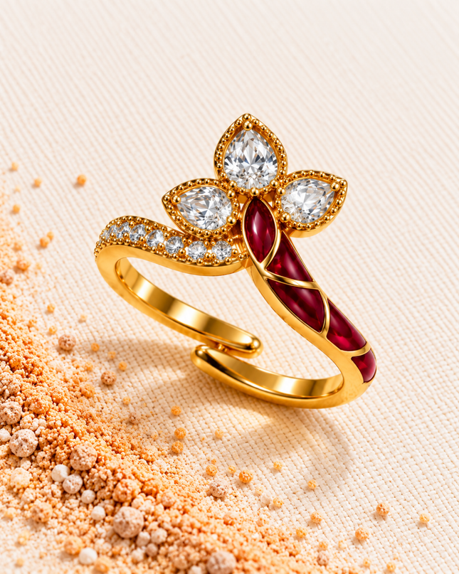Ruhani Gold Plated Ruby Enamel Crystal Adjustable Ring