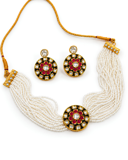 Ruby Lotus Pearl Necklace Set
