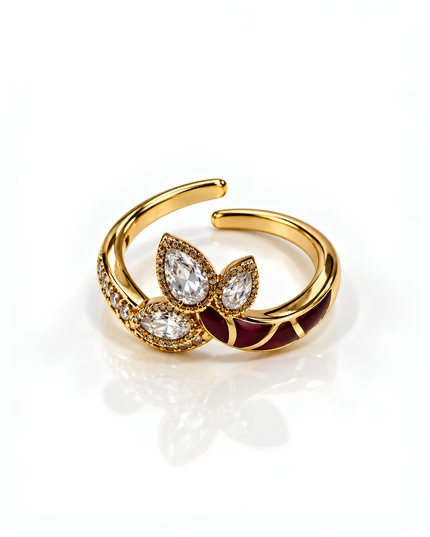 Ruhani Gold Plated Ruby Enamel Crystal Adjustable Ring