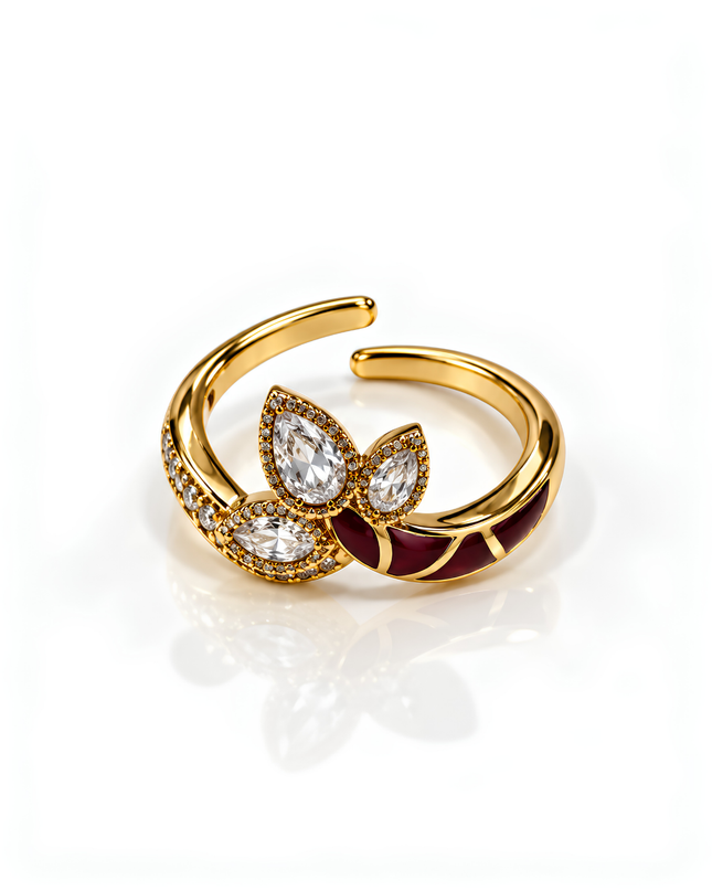 Ruhani Gold Plated Ruby Enamel Crystal Adjustable Ring