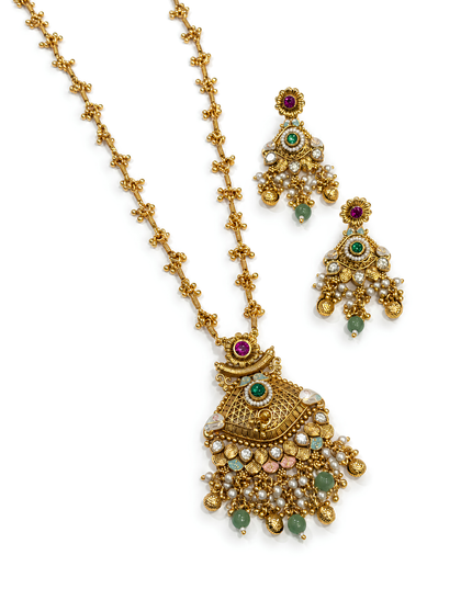 Royal Emerald & Pearl Statement Necklace Set