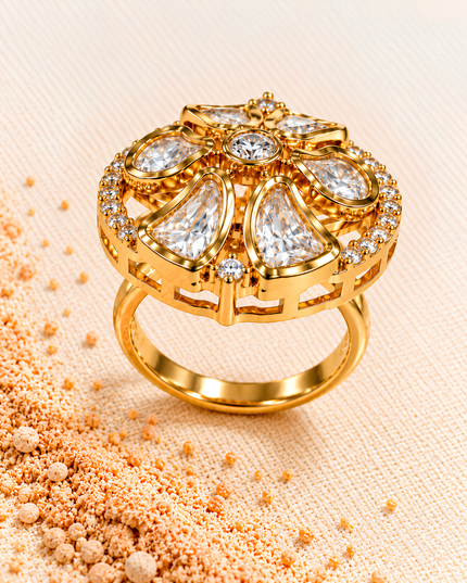 Aurelia Gold Plated Crystal Floral Statement Ring