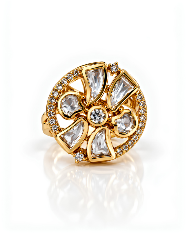 Aurelia Gold Plated Crystal Floral Statement Ring